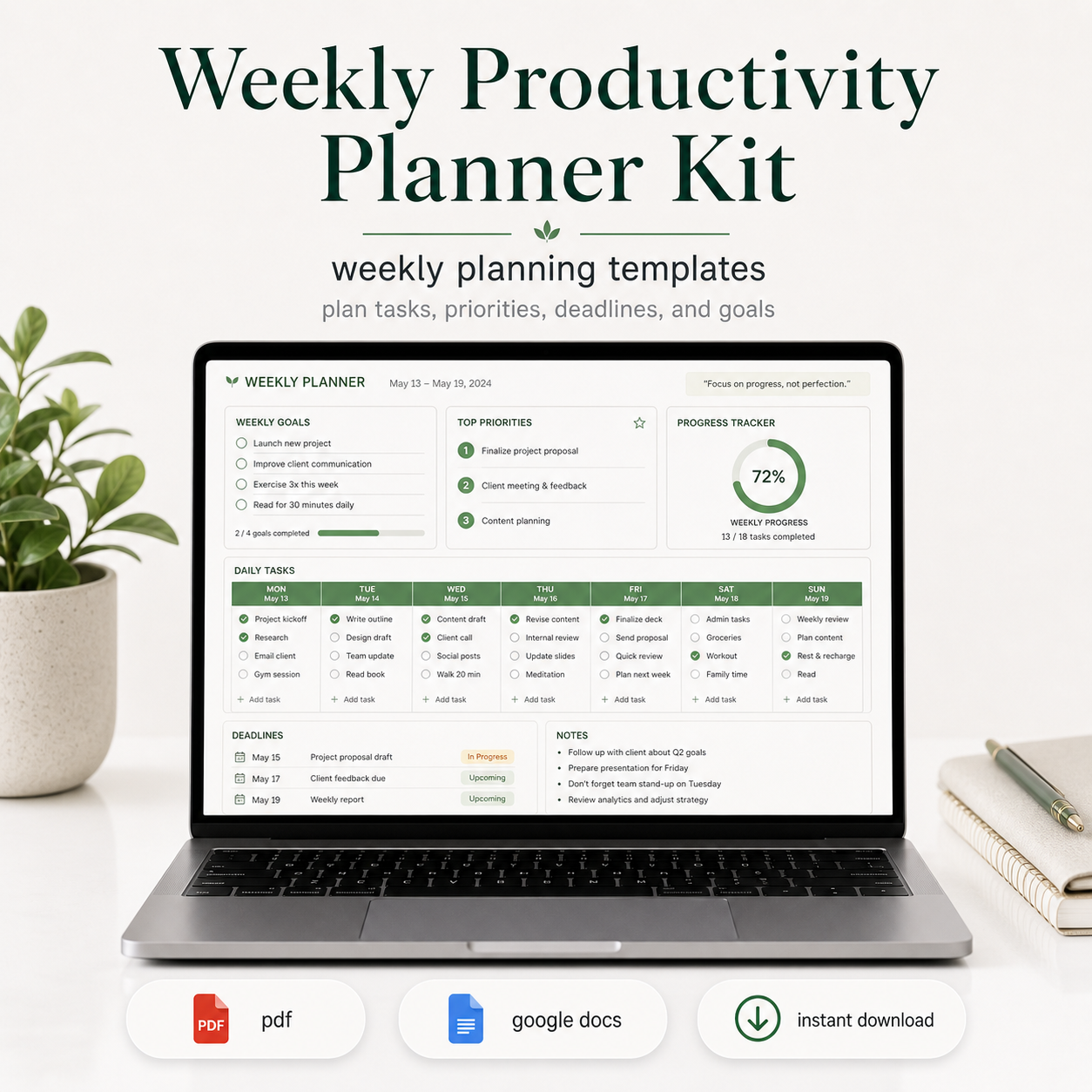 Weekly Productivity Planner Kit